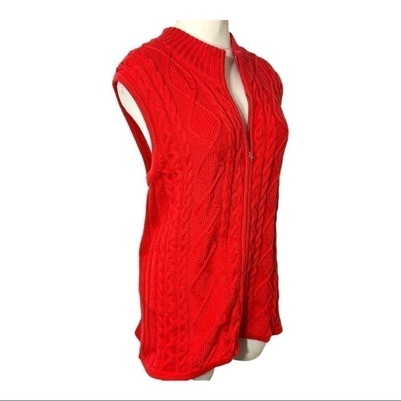 Tabi Red Cable Knit Zip up Sweater Vest 100% Cotton Relax Fit Sz XL - Picture 3 of 13